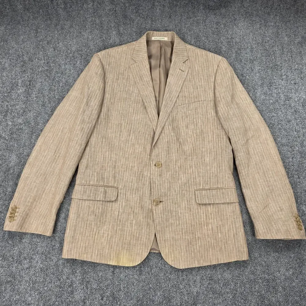 Lauren Ralph Lauren Blazer Mens 44R Beige Stripe Linen Trim Fit Sport Coat